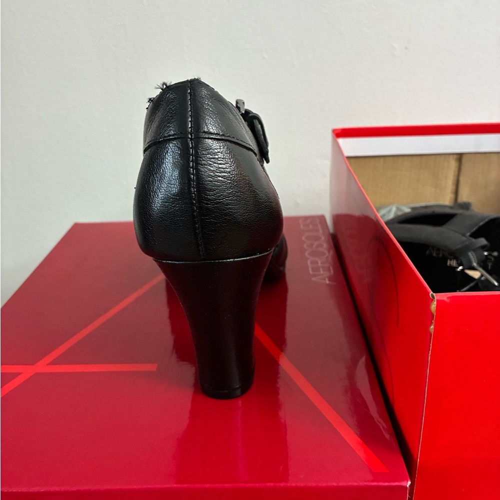 AEROSOLES Doppler Radar Black Leather Heels Elegant Comfort - Picture 4 of 5